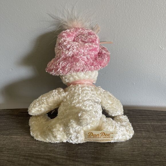 Dan Dee Victorian White Teddy Bear Plush Pink Hat & Neck Ribbon Stuffed Toy 10” - Picture 3 of 8